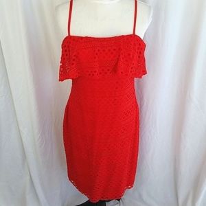 GUESS Women's Plus Size Sheath Dress  Square Neck Lace Ruffle Popover Size 14